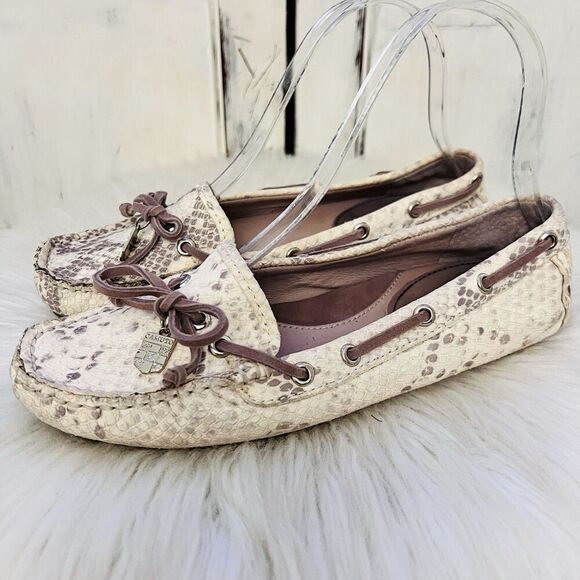 Vince Camuto Pinna Cream Faux Snakeskin Slip on Moccasin Style Comfort Shoes 6M - Picture 1 of 9